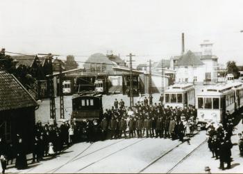 Eröffnungsfeier am 25.05.1914 im Betriebsbahnhof Rees (Foto vom Stadtarchiv Rees)