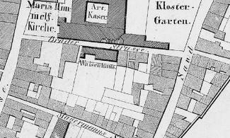 Ausschnitt aus dem Stadtplan von 1837 mit Hohem Haus, Haltkinderhaus und Waisenhaus