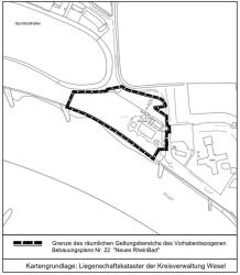 Geltungsbereich im Plan markiert Karte mit markiertem Geltungsbereich des Vorhabenbezogenen Bebauungsplans Nr. 22
