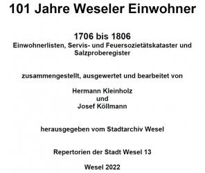 Cover "101 Jahre Weseler Einwohner, 1706-1806"