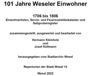 Cover "101 Jahre Weseler Einwohner, 1706-1806"